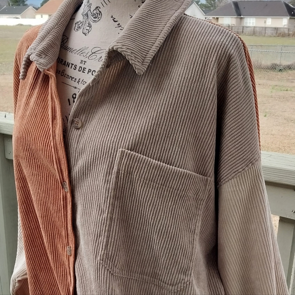 Wishlist Corduroy Color Block Button Down- M/L - image 6